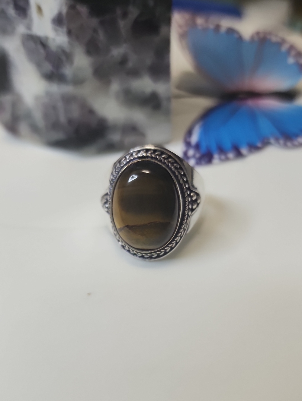 Brown Tiger's Eye Oval Ring - Women's Fashion